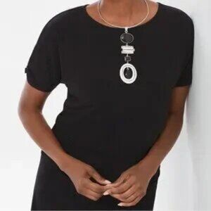 CHICO'S Top Ruched Black Detail Scoop Neck Short Sleeve 1/Medium Petite New